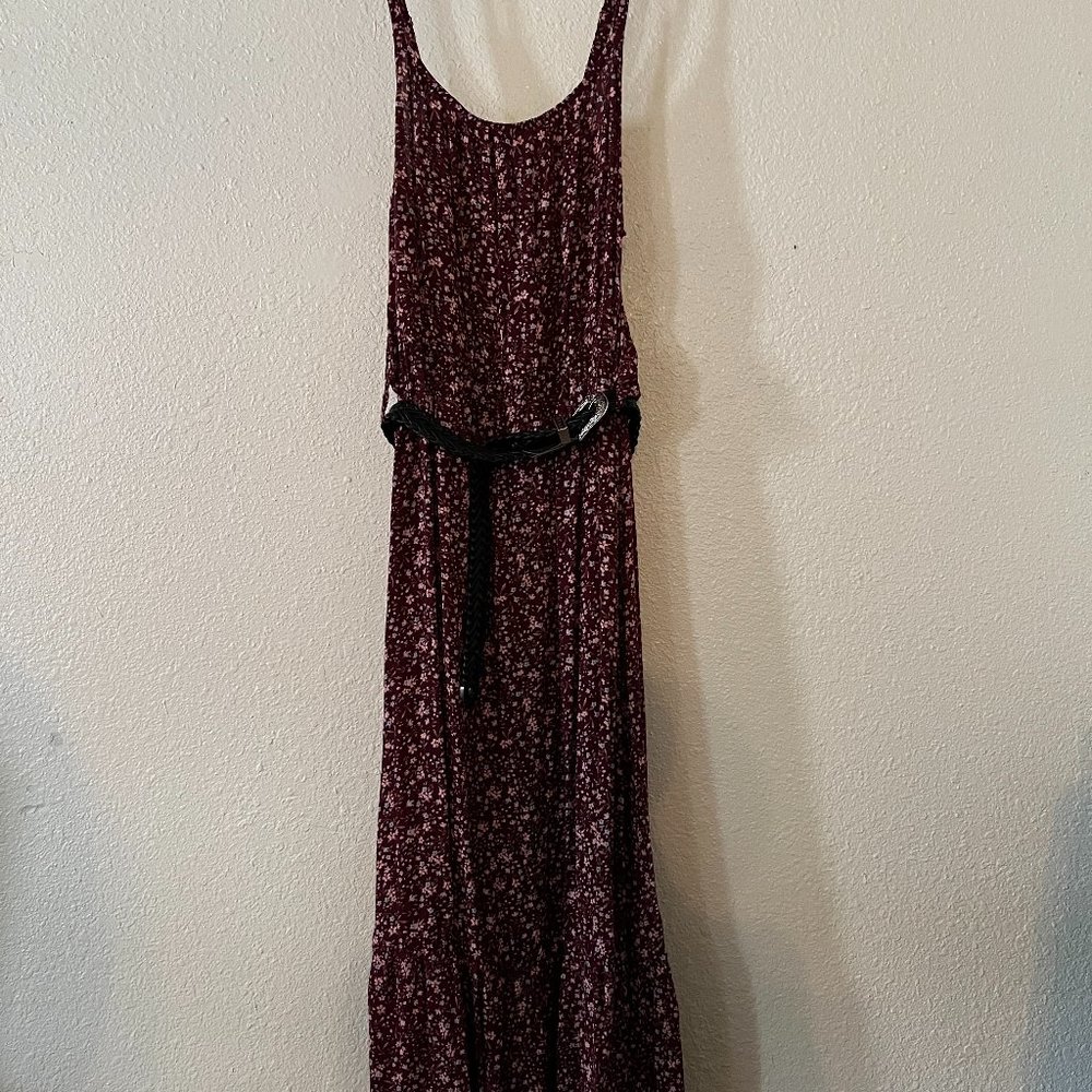 Burgundy Floral Western Style Dress-XL